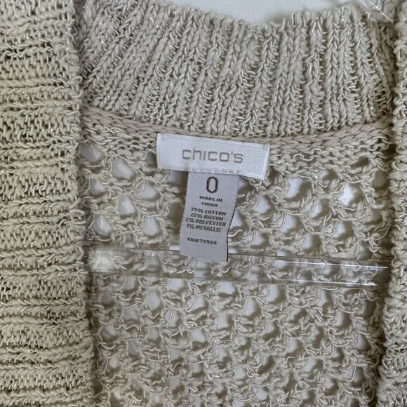 Chicos Cardigan Sweater Womens 0 Small Open Front Boho Metallic Knit - Picture 2 of 7